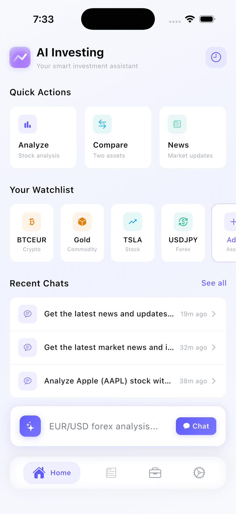 AI Investing App - Home Screen